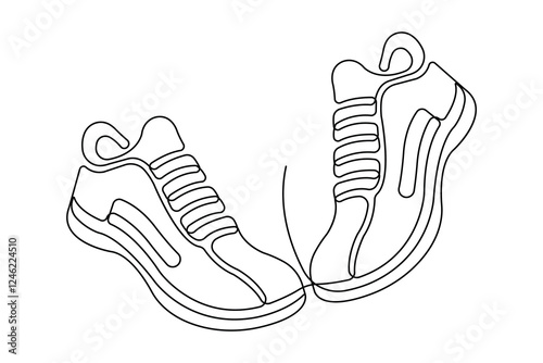 Sneakers shoes continuous one line art drawing of casual shoe design vector illustration