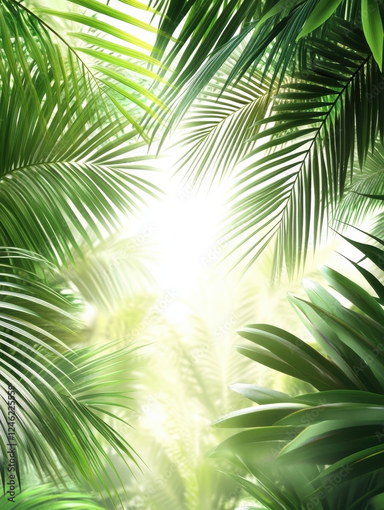 Fototapeta premium Exotic Tropical Palms with Lush Green Leaves on Clear Background