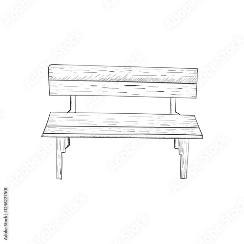 Hand drawn sketch of a simple wooden park bench.