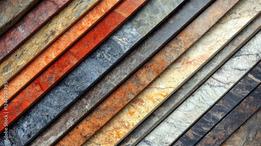 Diagonal Array of Diverse Stone Slabs Diagonal Array of Diverse Stone Slabs