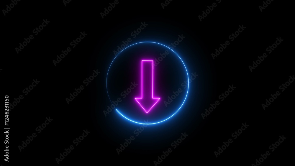 Glowing neon arrow icon and direction sign concept illustration, on black background. Glowing neon arrow icon and direction sign concept illustration, on black background.