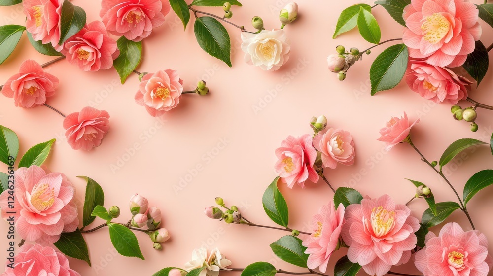 Beautiful arrangement of pink and white flowers on a soft pastel background, ideal for decoration Beautiful arrangement of pink and white flowers on a soft pastel background, ideal for decoration