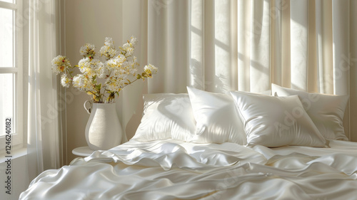 beautiful luxury double bed with many different pillows