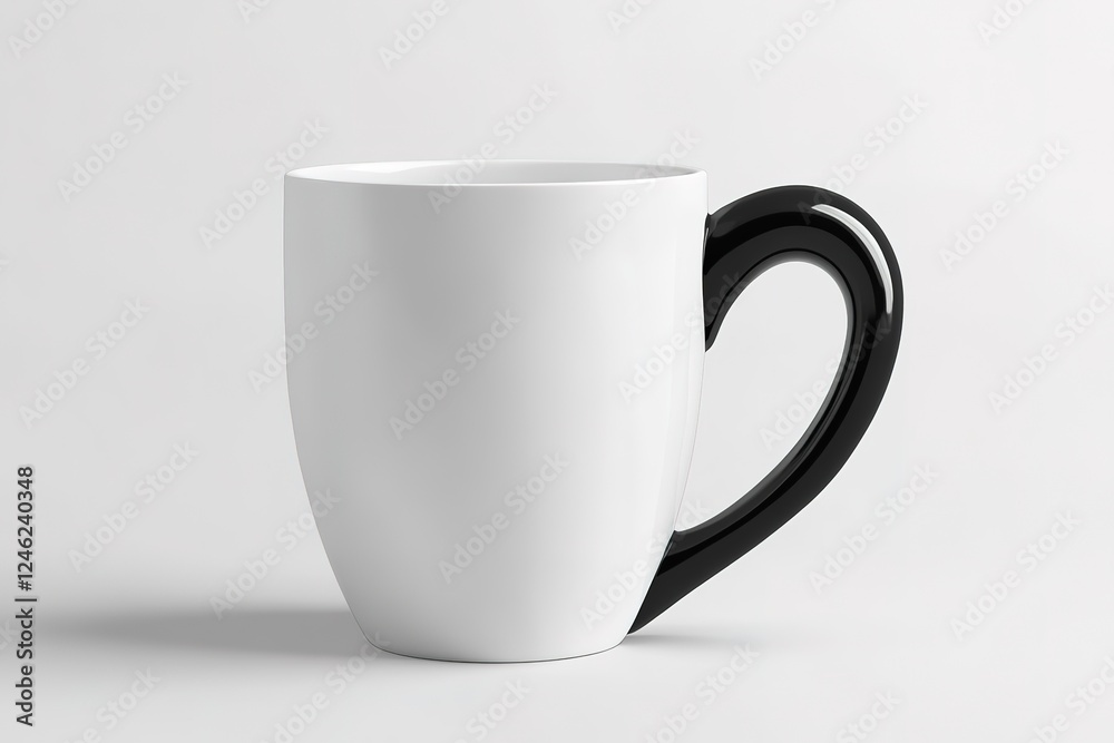 Fototapeta premium Blank White Mug with Black Handle, Ready for Customization