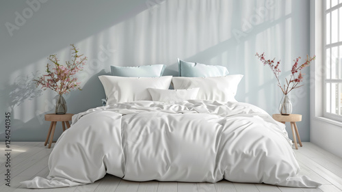 beautiful luxury double bed with many different pillows