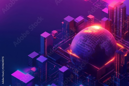 3D isometric illustration of a multitier supply chain model with global logistics optimization photo