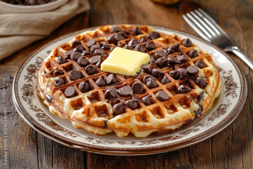 Delicious Chocolate Chip Waffles with Melted Butter Delicious Chocolate Chip Waffles with Melted Butter