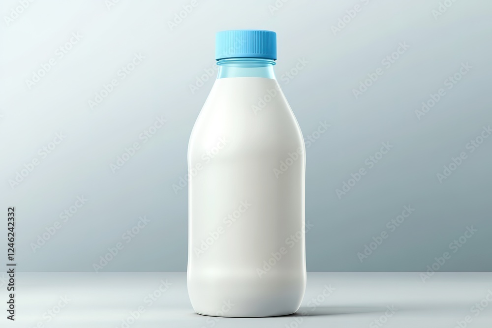 Blank White Plastic Milk Bottle Mockup with Light Blue Cap Blank White Plastic Milk Bottle Mockup with Light Blue Cap