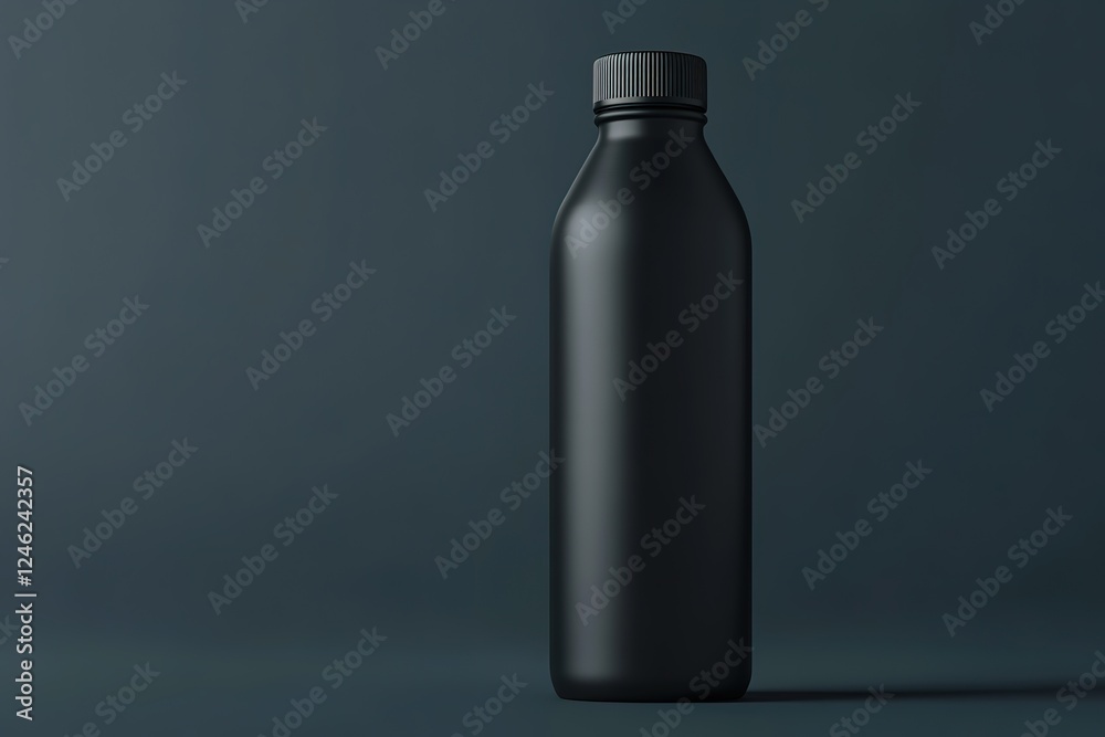 Blank Matte Black Bottle Mockup Against a Dark Gray Background Blank Matte Black Bottle Mockup Against a Dark Gray Background