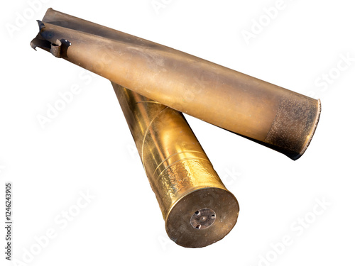 old rusty gun ammunition on white cutout