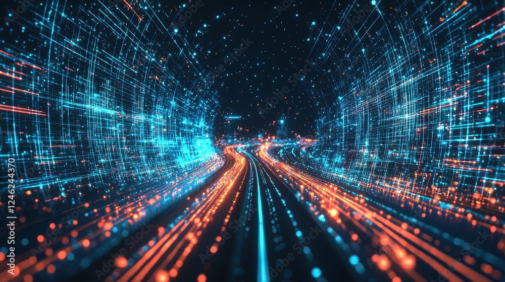 Digital Highway: Futuristic Data Stream Tunnel Digital Highway: Futuristic Data Stream Tunnel