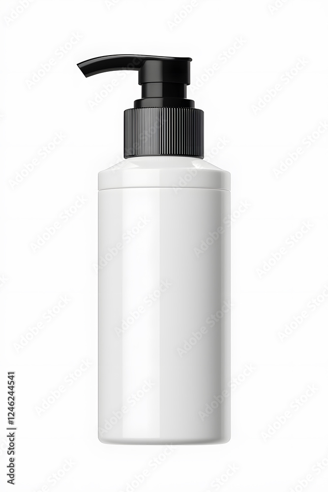 Cosmetic serum pump white bottle, dispenser container mock up. Foundation cream jar, airless pump dispenser design isolated on white background