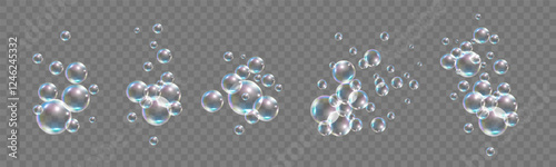 Realistic soap bubbles transparent with rainbow reflection