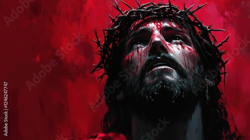 jesus christ with crown of thorns on his head vector illustration