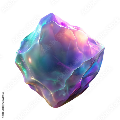 Multicolored 3D render crystal isolated on a transparent background.