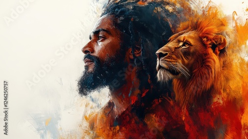 jesus the lion of judah digital painting of a portrait of a man with a lion on a white background