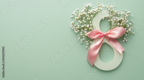 Elegant Womens Day Composition with Number Eight and Flowers