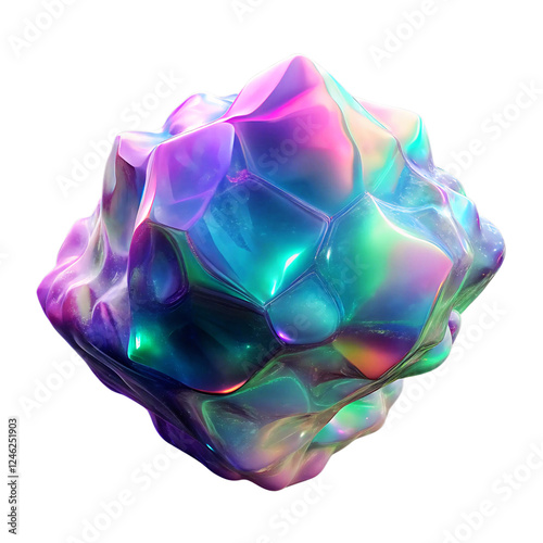Multicolored 3D render crystal isolated on a transparent background.