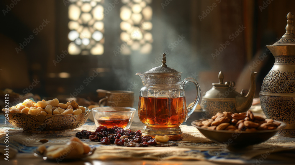 Traditional Arabic Tea with Nuts and Dates Traditional Arabic Tea with Nuts and Dates
