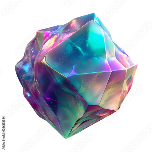 Multicolored 3D render crystal isolated on a transparent background.