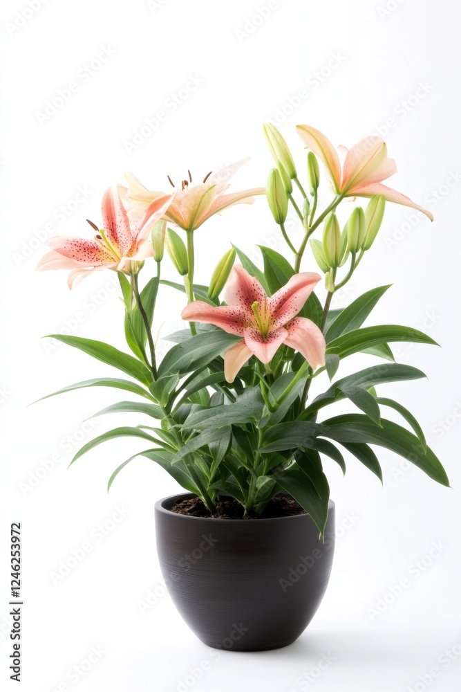 Elegant lilium plant in a modern pot creating a serene atmosphere for any interior decor Elegant lilium plant in a modern pot creating a serene atmosphere for any interior decor