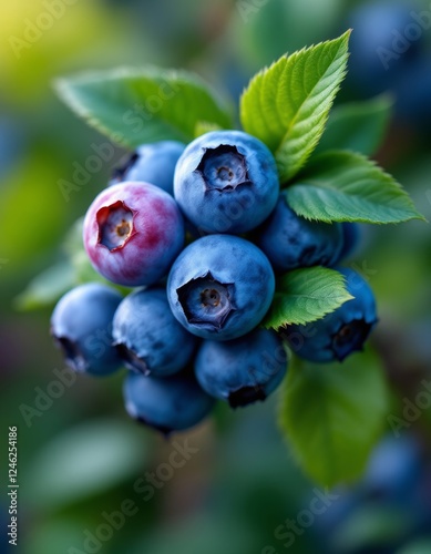 Vibrant Blueberries Clustered on the Bush, Fresh and Ready to Harvest photo