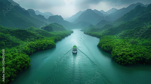 A river cutting through a dense forest with soft sunlight in 4K  HD 8K wallpaper Photographic Image