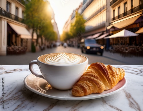 Obraz na płótnie Coffee and Croissant w salonie