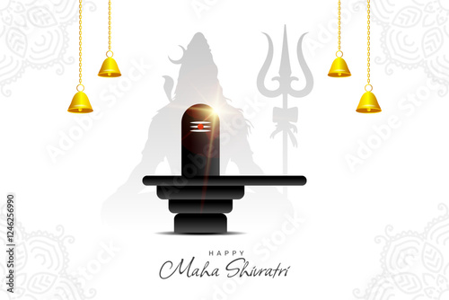 Hindu festival maha shivratri traditional background with shivling, bell and lord shiva design photo