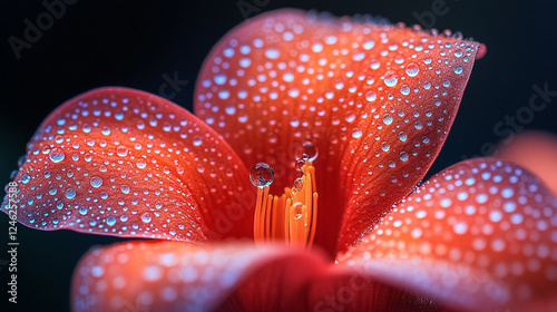 Closeup Red Flower Petals Dew Drops Macro Photography Nature plant bloom water vivid image detail   