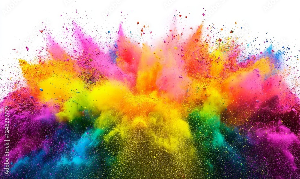 Fototapeta premium Colorful powder explosion on white background for vibrant designs