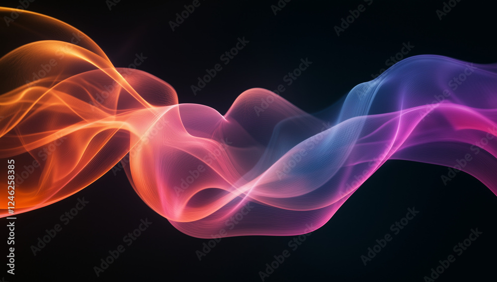 An abstract multicolored wave pattern flowing smoothly against a deep black background. The vibrant, fluid curves create a dynamic and futuristic visual, perfect for digital art, modern design An abstract multicolored wave pattern flowing smoothly against a deep black background. The vibrant, fluid curves create a dynamic and futuristic visual, perfect for digital art, modern design