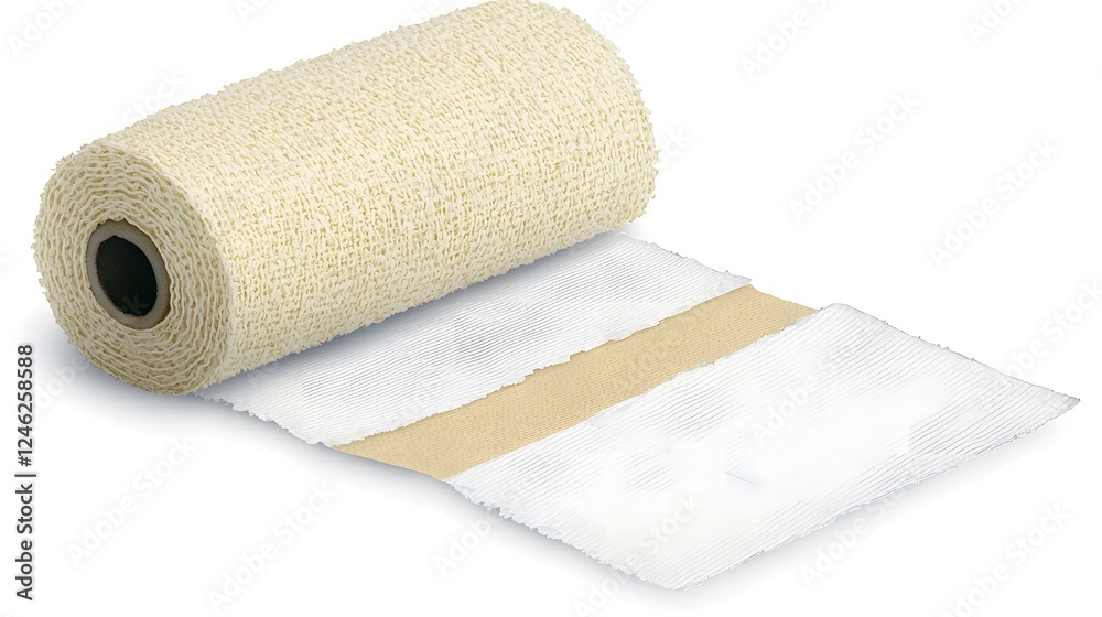 Fototapeta premium Beautifully rendered watercolor of a medical bandage roll or dressing isolated on a clean white background This graphic can be used for various healthcare medical first aid