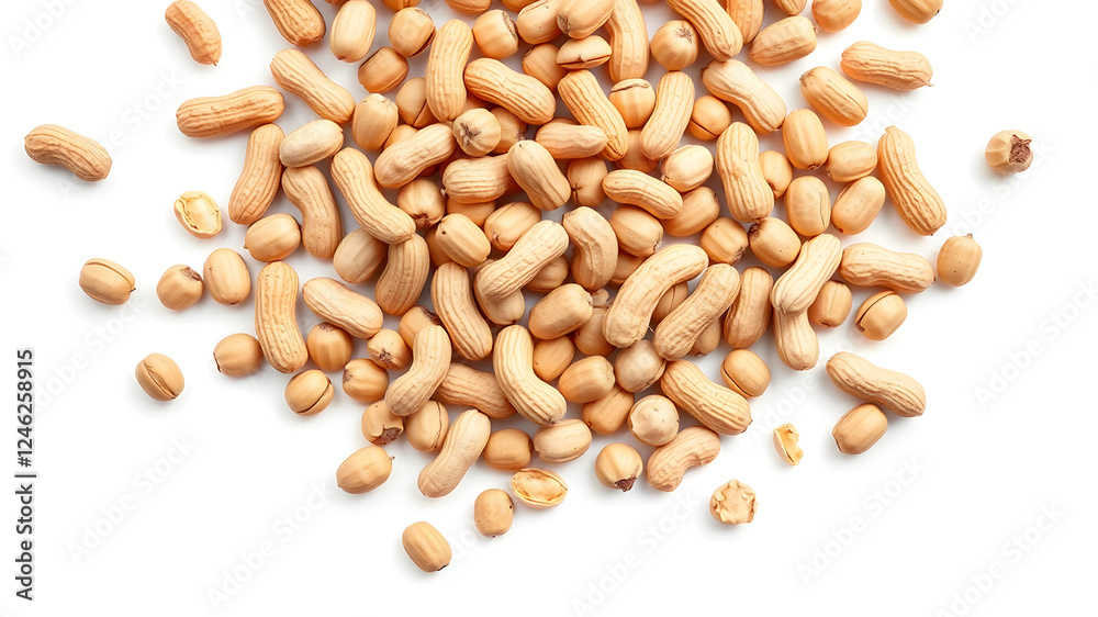 Many peanuts in air on white background. Generative AI