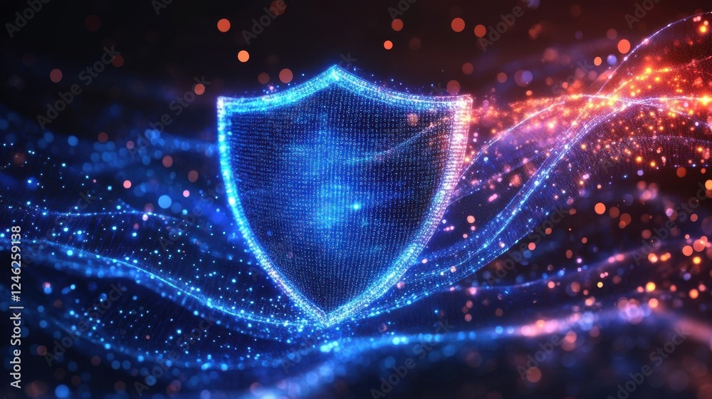 Obraz premium Digital Security Shield with Glowing Data Streams