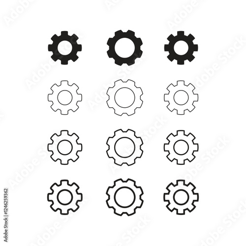 Black settings icon set. Cogwheel symbol template. Gear wheel vector linear icon for use in any purpose