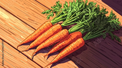 Colorful carrots on rustic wood a minimalist flat lay display