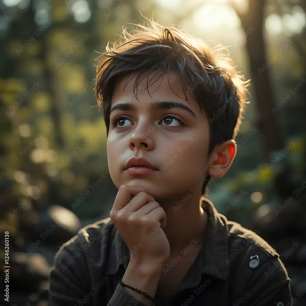 Boy Contemplating Nature Outdoor Portrait Golden Hour Boy Contemplating Nature Outdoor Portrait Golden Hour