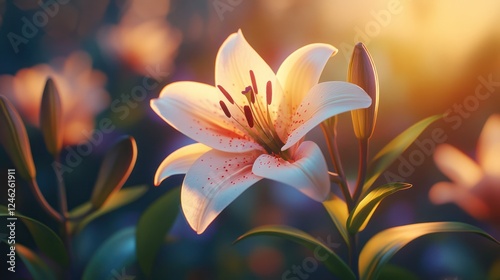 Sunset Lily Bloom Garden Peaceful Background