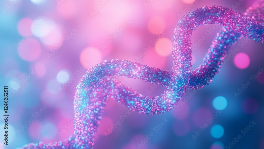 Glowing DNA helix against bokeh, genetic research Glowing DNA helix against bokeh, genetic research