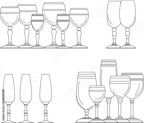 vector illustration sketch design kitchen equipment accessories glasses for drinking
