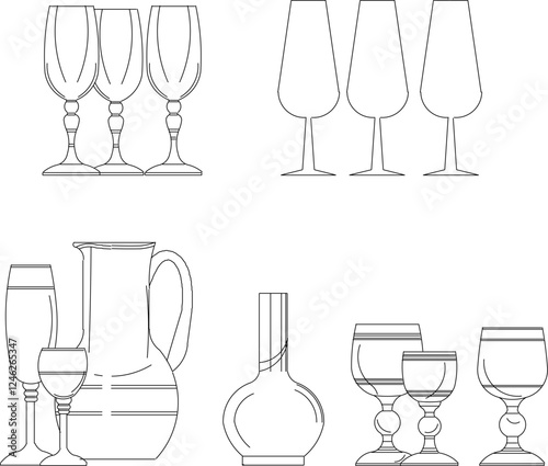 vector illustration sketch design kitchen equipment accessories glasses for drinking