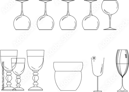 vector illustration sketch design kitchen equipment accessories glasses for drinking