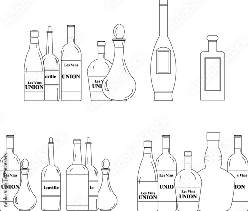 Vector illustration sketch design of wine bottle accessories for drinking in cafes and restaurants 