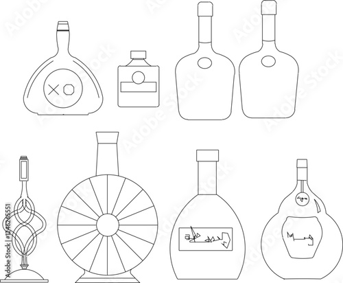 Vector illustration sketch design of wine bottle accessories for drinking in cafes and restaurants