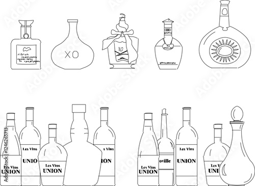 Vector illustration sketch design of wine bottle accessories for drinking in cafes and restaurants 