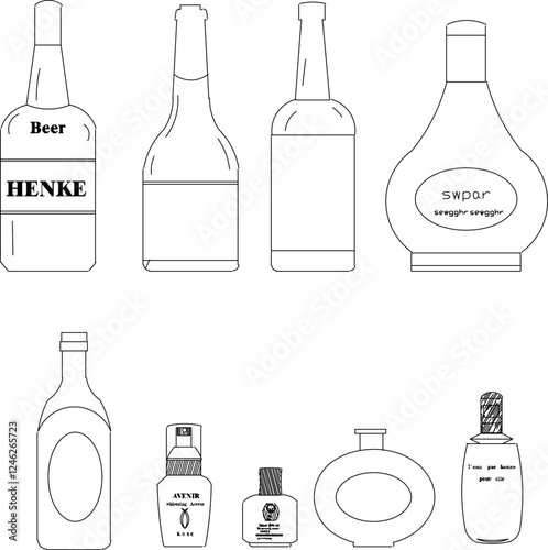 Vector illustration sketch design of wine bottle accessories for drinking in cafes and restaurants 