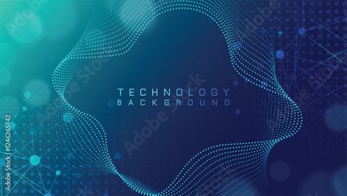 Digital technology speed connect blue green background, cyber nano information, abstract communication, innovation future tech data, internet network connection, Ai big data, line dot illustration