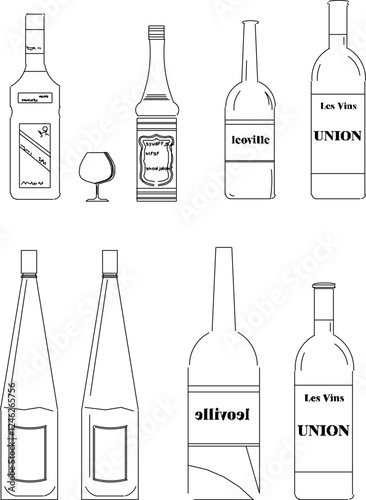 Vector illustration sketch design of wine bottle accessories for drinking in cafes and restaurants
