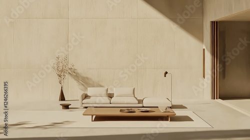 Minimalist beige patio furniture, sunlit modern design.